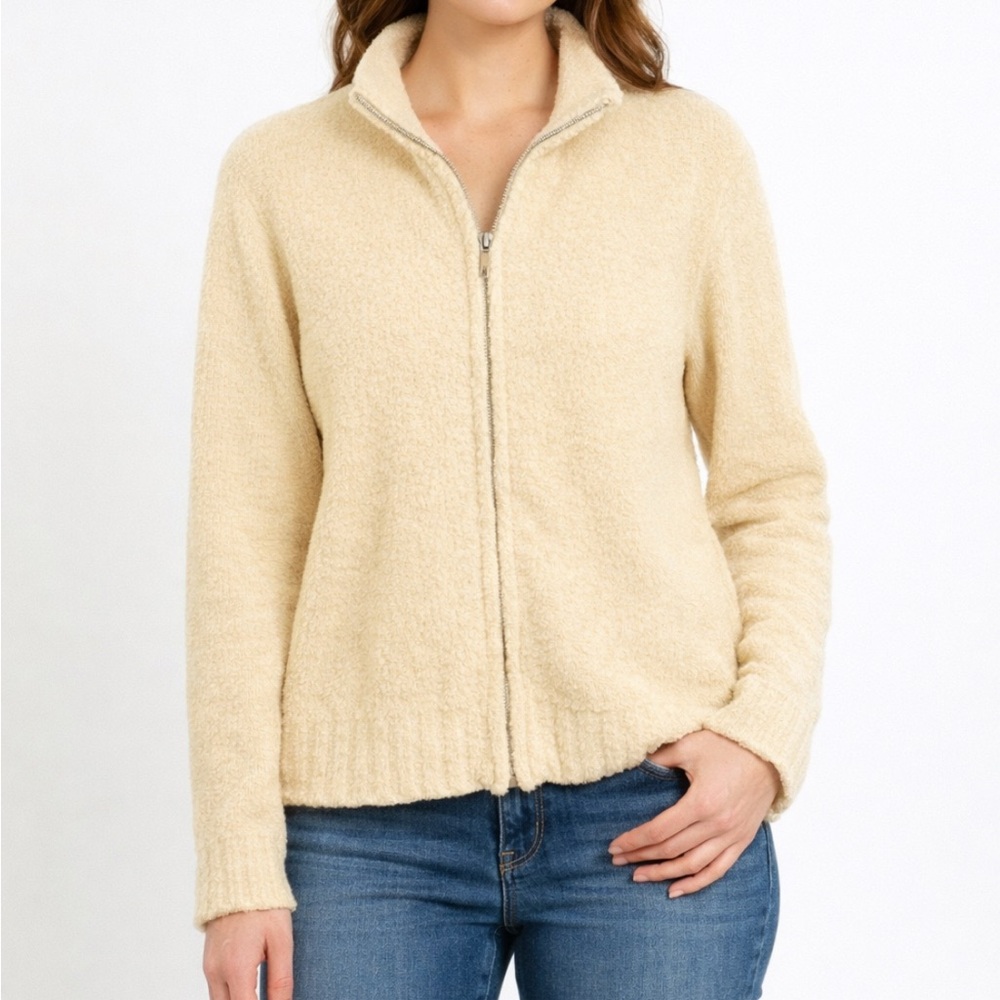 JONES NEW YORK Cream Zip-up Cardigan Sweater